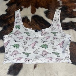 large white shein dinosaur cropped tank